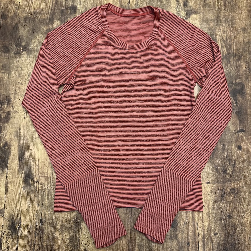 Lululemon Swiftly Tech Long Sleeve Shirt Striped Berry Black Small